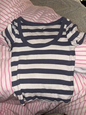 Hollister Navy and White Striped Short Sleeve Baby Tee